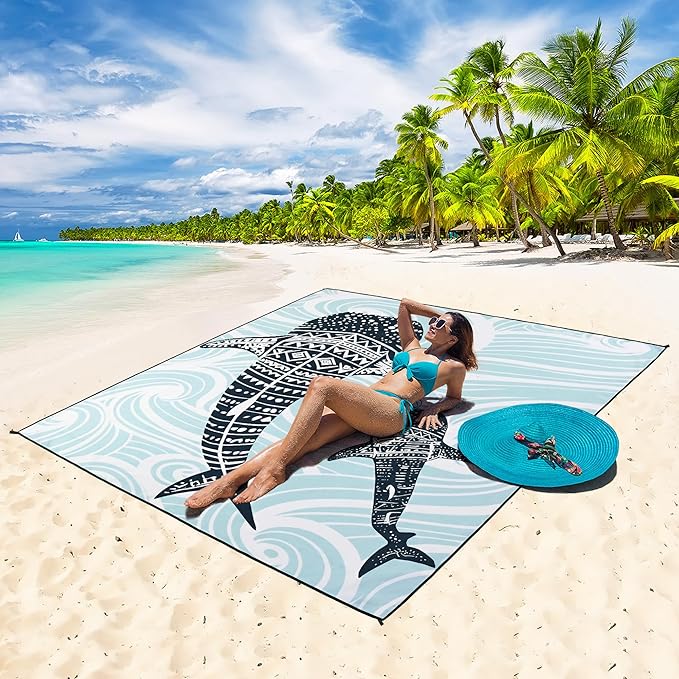 Beach Blanket Waterproof Sandproof Extra Large Beach Mat 79" X 83"/120"x108"for 1-8 Adults Quick Drying Durable Outdoor Picnic Mat for Beach Travel Camping Hiking