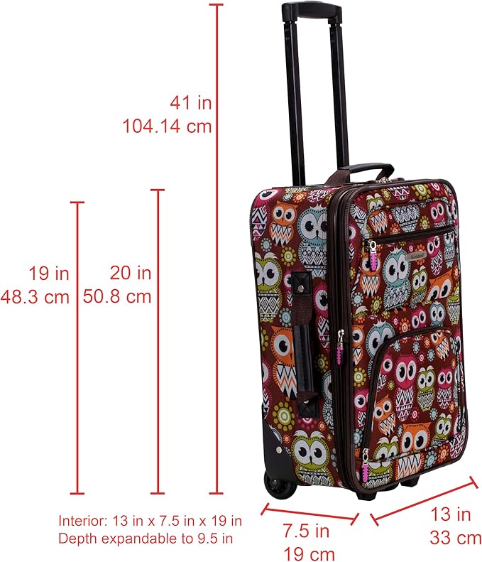 Rockland Fashion Softside Upright Luggage Set, Expandable, Owl, 2-Piece (14/19)