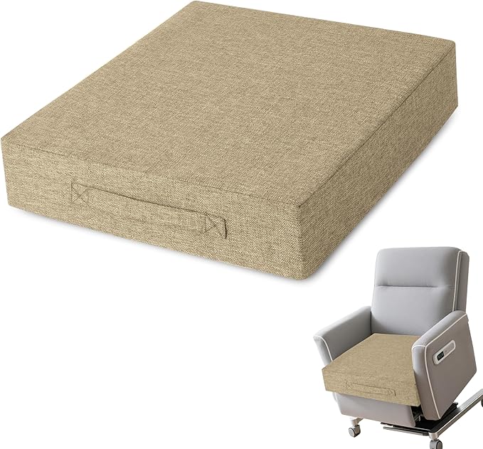 AddGrace Recliner Cushions for Elderly Thick Seat Cushion 20"x20"x4" Chair Pads with Non Slip Backing and Washable Cover for Couch Armchair Chairs Beige