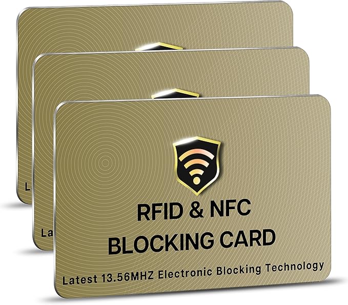 SaiTech IT RFID Blocking Cards, 3 Pack One Card Protects Entire Wallet Purse For Men & Women, NFC Contactless Bank Debit Credit Card Protector ID ATM Guard Card – Golden