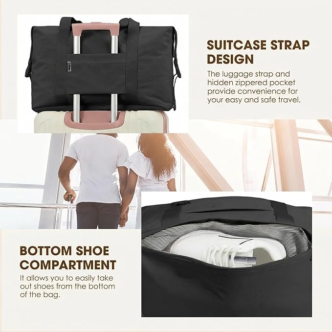 Oeihuivt Weekender Bags for Women - 21 Inch Large Travel Duffel Bag 2-Piece Set with Shoe Compartment, Heavy-Duty Canvas Leather Carry On Overnight Tote