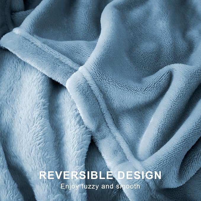 Hansleep Fleece Washed Blue Full Blanket, Super Soft Flannel Fuzzy Plush Cozy Blanket for All Seasons, Washed Blue, Full 84x90 Inches