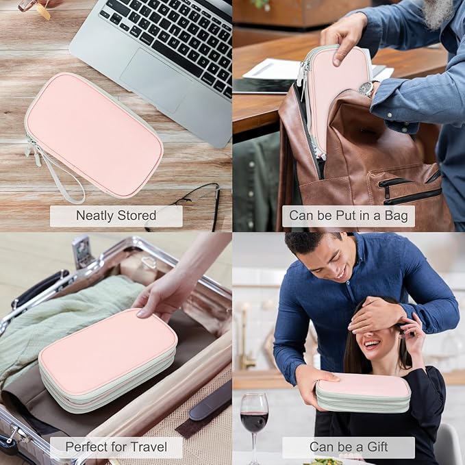 FYY Electronic Organizer, Travel Cable Organizer Bag Pouch Electronic Accessories Carry Case Portable Waterproof Double Layers Storage Bag for Cable, Cord, Phone, Earphone, Medium Size, Light Pink