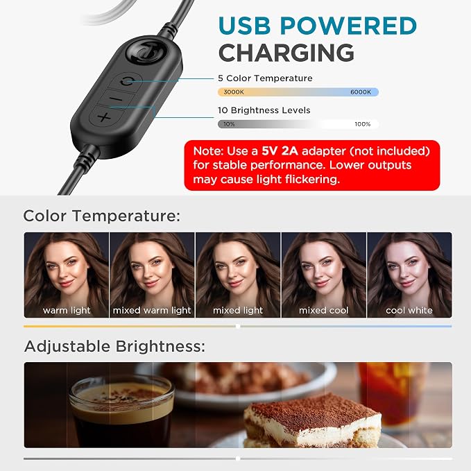 InnoGear 60 LED Ring Light with Stand for Computer Selfie Video Conference | LED Lights for Video, Clip On, Remote Control, 5 Color Modes, Adjustable, Monitor, Laptop, Easy to Attach, Recording