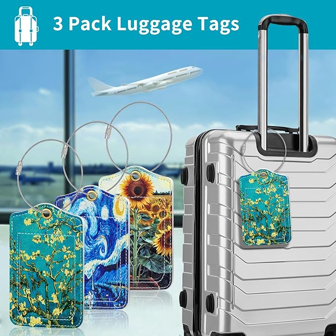 Fishent Luggage Tag (3pcs), Personalized Travel Cruise Tags for Suitcases, Privacy Flap, Baggage Name Tag for Women Men Kids, Luggage Backpack Handbag School Bag