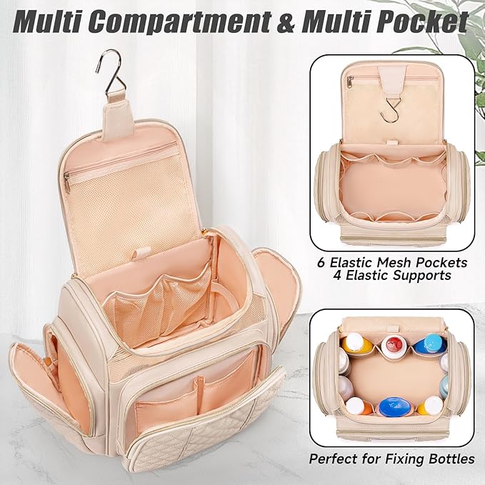 Large Leather Toiletry Bag for Women Men,Bathroom Bag,Water Resistant Shower Bag,Makeup Bag,Portable Shower Caddy for College Dorm,Hanging Travel Toiletry Bag with Transparent Waterproof Phone Pocket