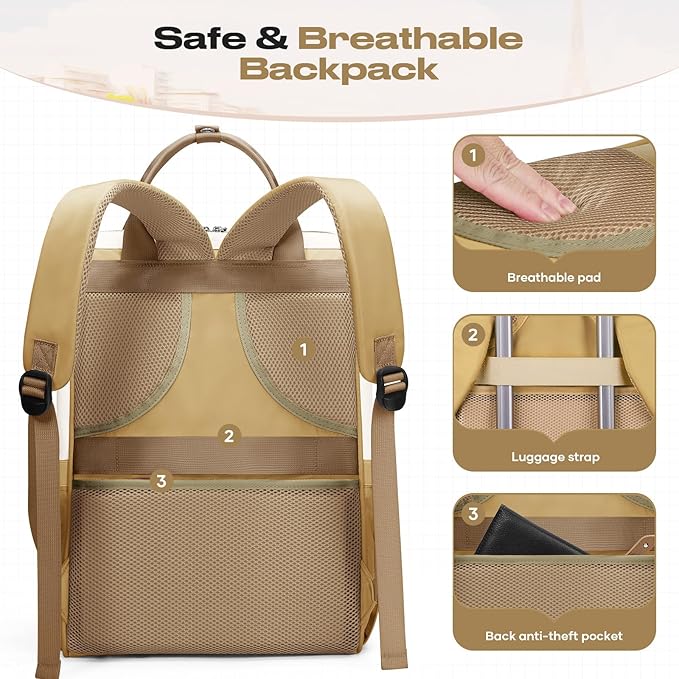 Maelstrom Travel Backpack for Women Men,Laptop Backpack Fits 15.6-17.3 Inch Laptop, Nurse/Work Bag with Insulated Lunch Box (Khaki-beige)