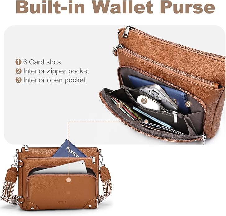 SYTRAH Anti-Theft Crossbody Purse for Women, Crossbody Shoulder Bag with Built-in Wallet & RFID Blocking for Travel Workout