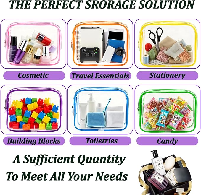 6 Pieces Clear Makeup Bags Bulk, TSA Approved Toiletry Bag PVC Clear Cosmetic Toiletries Pouch with Zipper, Waterproof Vinyl Plastic Organizer Case for for Women Carry-on Travel Essentials