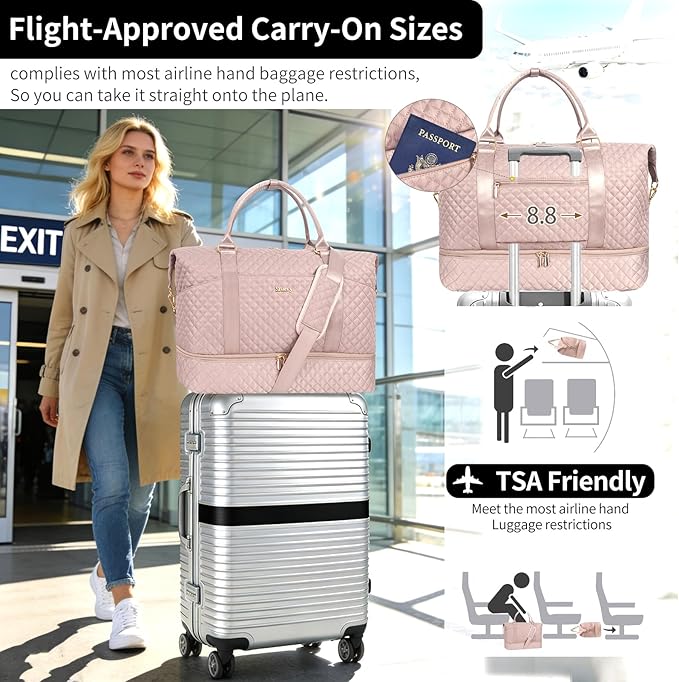 Weekender Bag, Large Travel Duffel Bag for Women, Carry on Overnight Bag with Shoe Compartment and Toiletry Bags