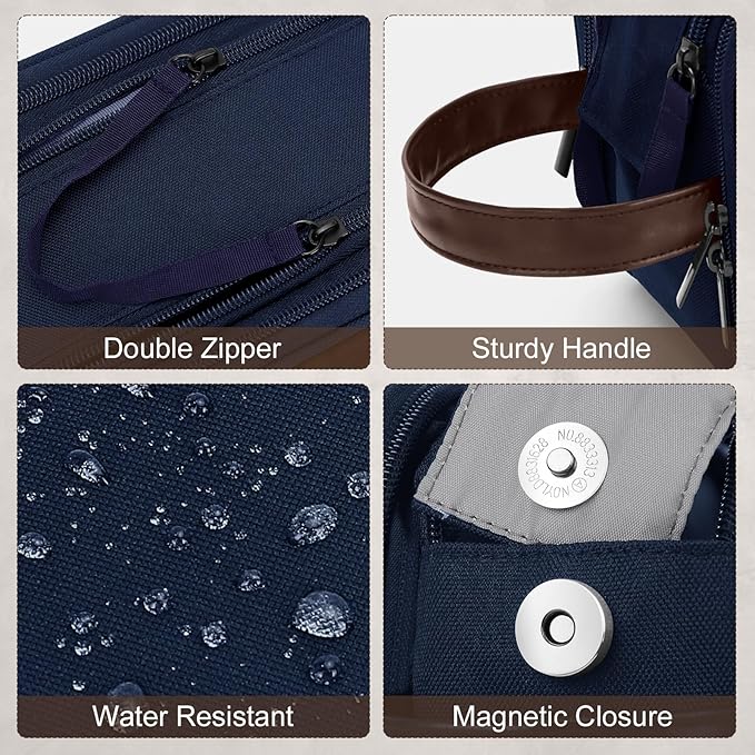 Wedama Toiletry Bag for Men, Large Hanging Travel Toiletry Bag, Extra Electronic Organizer Bag Waterproof Shaving Bag for Toiletries with PU Handle for Travel Business Trips Swim Camping, Blue