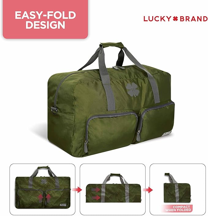 Lucky Travel Duffel Bags 65L, Gym Bag, Travel Bag & Large Duffle Bag for Men, Foldable Overnight Weekender Bags for Women & Men with Adjustable Shoulder Strap, Loden Green