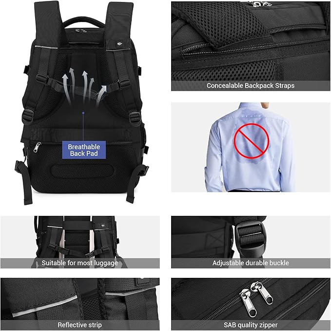 MOLNIA 50L Expandable Travel Backpack for Men Women, Carry On Backpack Airline Approved, Suitcase Backpack with Packing Cubes, Water Resistant Luggage Backpack Daypack Weekender Bag, Black