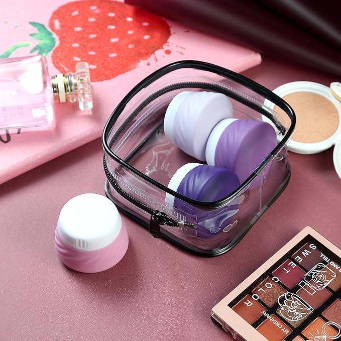 Gemice Travel Containers for Toiletries, Silicone Cream Jars TSA Approved Size with Clear Bag, Leak-proof Accessories Lid Cosmetic Face Body Hand (4 Pack), 30ml