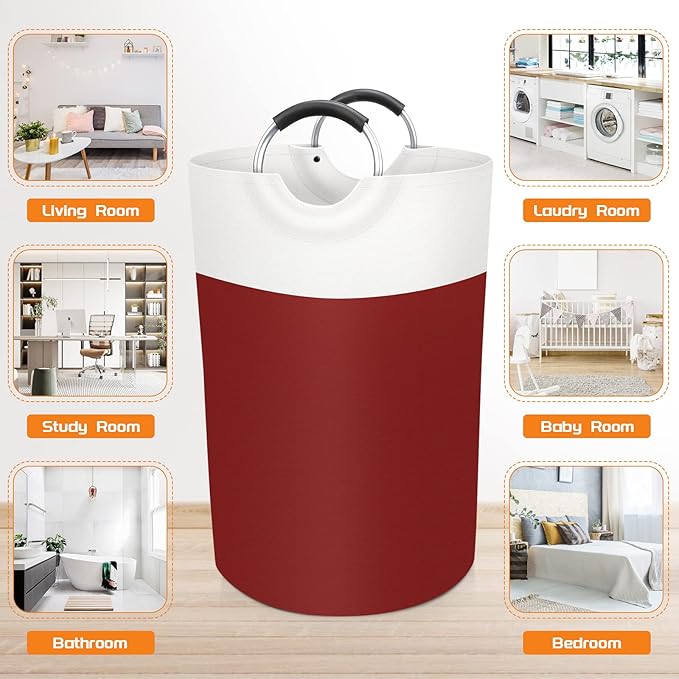BlissTotes Laundry Basket, Laundry Hamper, Collapsible Laundry Baskets, Dirty Clothes Hamper, Waterproof Laundry Basket with Foam Protected Aluminum Handles for College Dorm, Family 75L (Red)