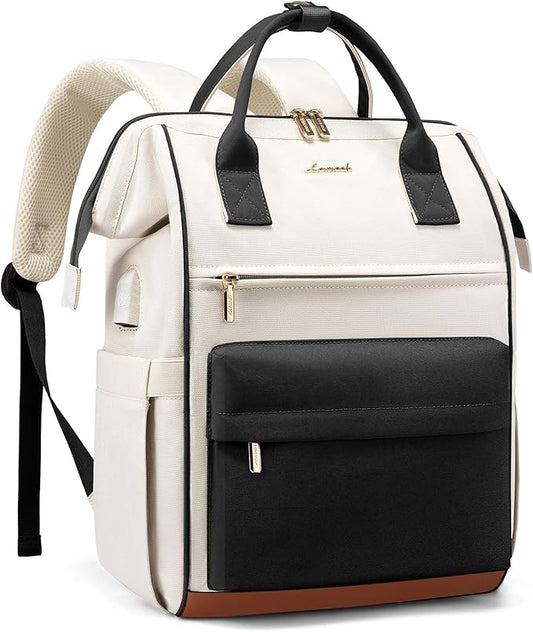 LOVEOVOOK 18Inch Laptop Backpack for Women, Large Capacity Travel Backpack with USB Charging Port, Waterproof Work Backpack for Business, College, Nursing & Airline Travel,White Black