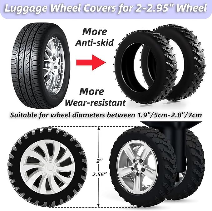 8 Pack Luggage Wheel Protector Covers for Travel Bags, Durable Silicone Suitcase Wheels Covers Fit for 5cm-7.5cm Wheels, Noise-Reducing, Anti-Slip Shock Proof Design