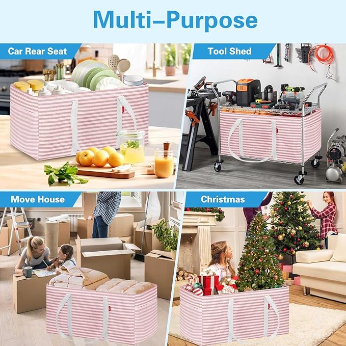LHZK Standing Extra Large Utility Tote Bag with Metal Wire Frame and the Sides Rinforced, Extra Large Tote Bag with Handle, Reusable Grocery Bags Foldable, Beach Bag, Car Tote (Pink, 26''x15''x13'')