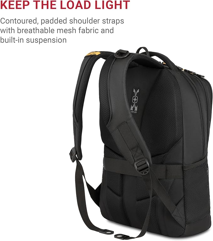 SWISSGEAR Cecil 18-Inch Laptop Backpack Fits 16-Inch Laptop, Travel Daypack with Organizer Pockets, Water Bottle Holders & Padded Straps – Black/Gold
