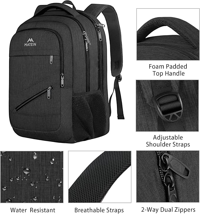 MATEIN 17 Inch Work Laptop Backpack, Large College Computer Bookbag with TSA Laptop Compartment, Water Resistant Business Travel Backpack with Anti Theft Pocket, Graduation Gifts for Men Women