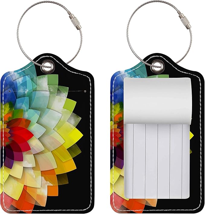 Luggage Tags for Suitcases, 2 Pack Cute PU Leather Suitcase Tag Identifiers TSA Approved with Stainless Steel Loop and Address Card for Baggage Tag for Cruise Airport Travel Essentials by Chelmon