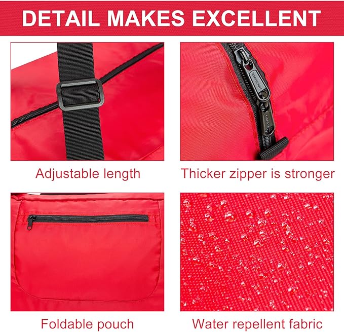 HOLYLUCK Foldable Travel Duffel Bag For Women & Men Luggage Great for Gym -55L, Red