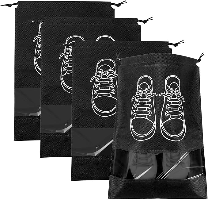 4Pcs Travel Shoe Bag Shoe Storage Bag with Clear Window Drawstring Shoes Bags for Packing in Suitcase Shoes Pouch for Men Women