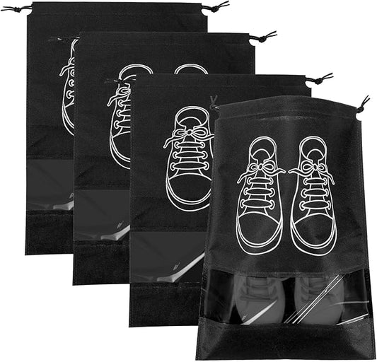4Pcs Travel Shoe Bag Shoe Storage Bag with Clear Window Drawstring Shoes Bags for Packing in Suitcase Shoes Pouch for Men Women