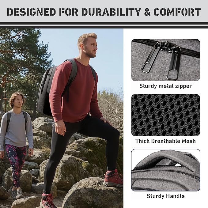 Travel Backpack, 40L Business Laptop Backpack with 17.3 Inch Laptop Compartment, Lightweight Daypack for Flight, Durable Water Resistant Bookbag, Hiking, Work Backpack for men, Grey