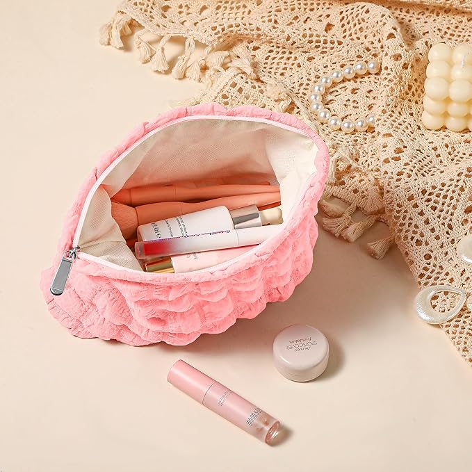 Makeup Bag, Bubble Cloud Travel Cosmetic Bag Organizer, Large Capacity Toiletry Make Up Bags with Zipper for Women and Girls, Light Pink