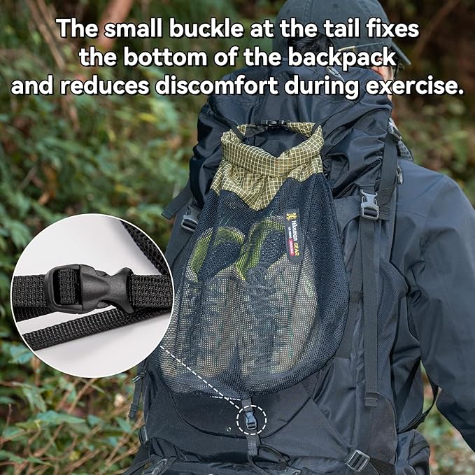 HIKEMAN Mesh Shoe Storage Bag for Hiking, Backpack External Storage Pouch, Attach to Backpack for Hiking, Camping, Backpacking & Outdoor Activities(Black, S)