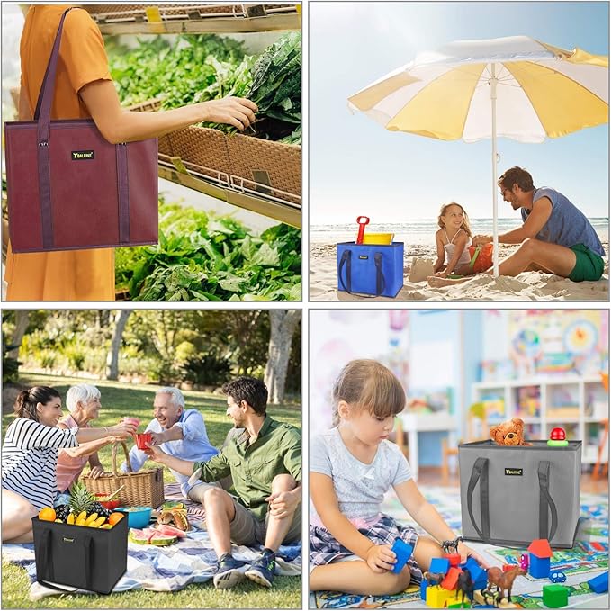 BALEINE 3Pk Reusable Grocery Bags, Foldable Shopping Bags for Groceries with Reinforced Bottom & Handles (Green)