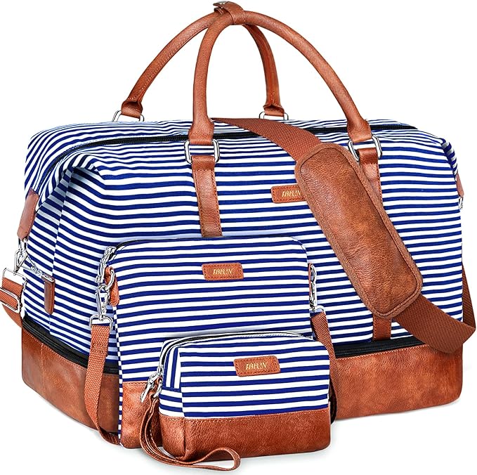 IBFUN Weekender Bags for Women - 21" Travel Duffle with Shoe Compartment - Carry On Overnight Duffel for Weekend Travel & Business Trips, 3PCS
