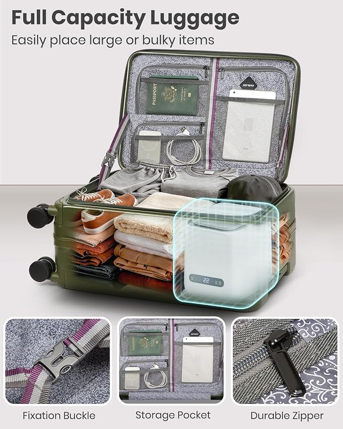 Joyway Luggage Set 5 Piece Top Opening Suitcase Set with Spinner Wheel and TSA Lock, PC Hard Shell Carry on Luggage with Front Pocket, Suitcase with Backpack and Foldable Storage Bag (Green)