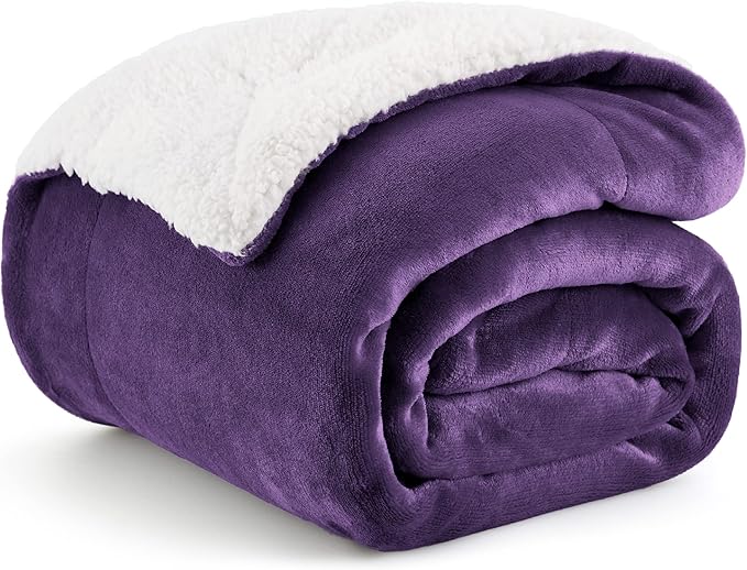 Bedsure GentleSoft Sherpa Fleece Throw Blanket for Couch, Non-Heated, Thick and Warm Throw Gifts for Women and Girls, Soft Fuzzy Plush Blanket for Winter, Purple, 50x60 Inches