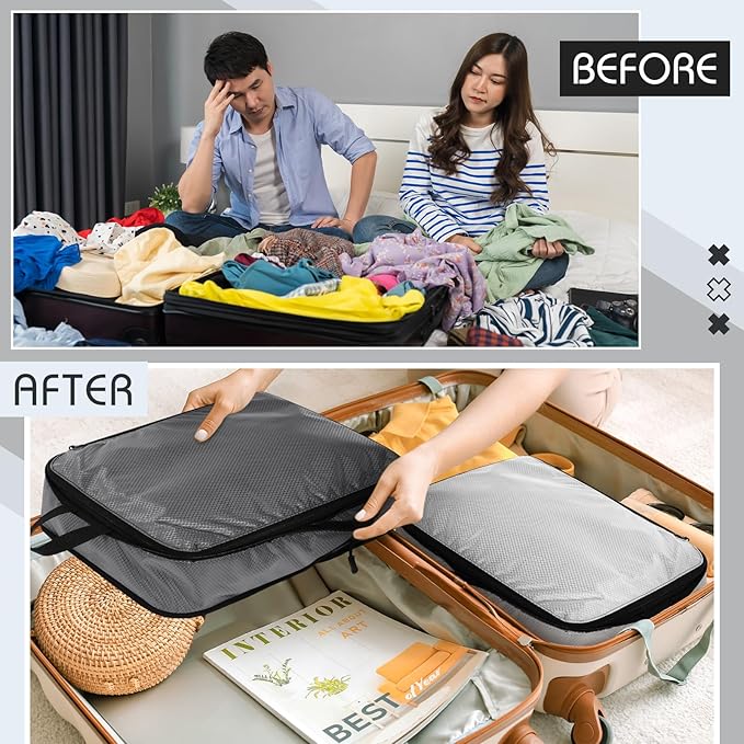 5 Pack Compression Packing Cubes for Travel Space Saving Cubes Luggage Organizer for Suitcase(Mixed Gray,L)