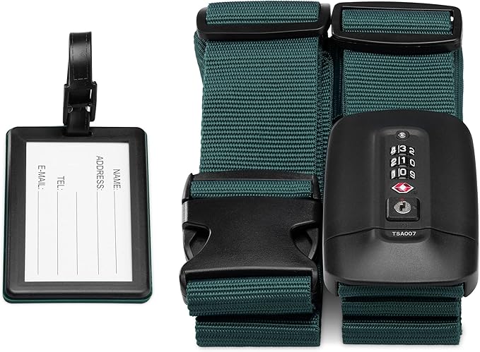 Navaris TSA Luggage Strap - Secure Adjustable Strap for Suitcases with Combination Lock - Lockable Cross Case Travel Belt for Luggage with ID Tag