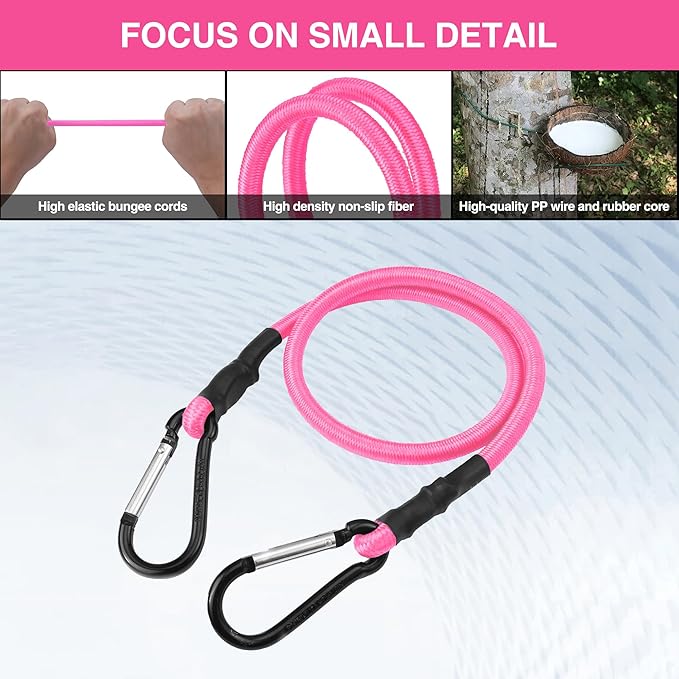 WORKPRO 24 Inch Bungee Cords with Hooks, 4 Pack Superior Rubber Heavy Duty Bungee Straps Strong Elastic Rope for Outdoor Tent, Luggage Rack, Camping, Cargo, RV, Bike, Transporting, Storage, Pink