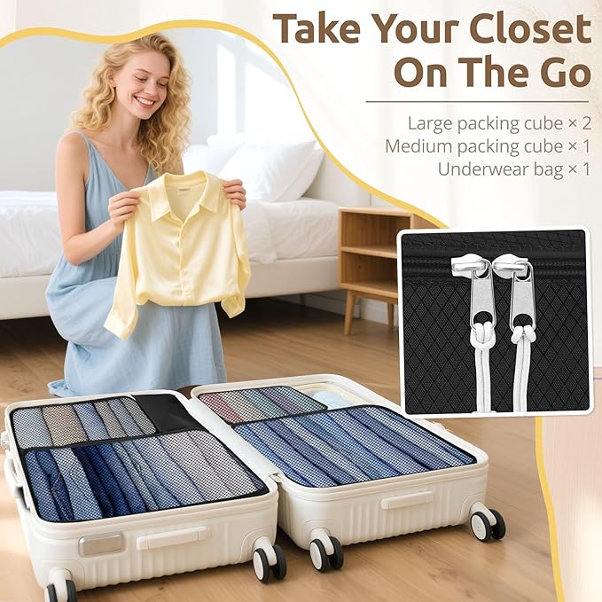 All-in-One 22 Pcs Packing Cubes for Travel Essentials –Includes Cubes,toothbrush covers，Silicone Bottle Cover,zipper bags, Matte Cosmetic Bag, Drawstring bag for Carry-On & Suitcase