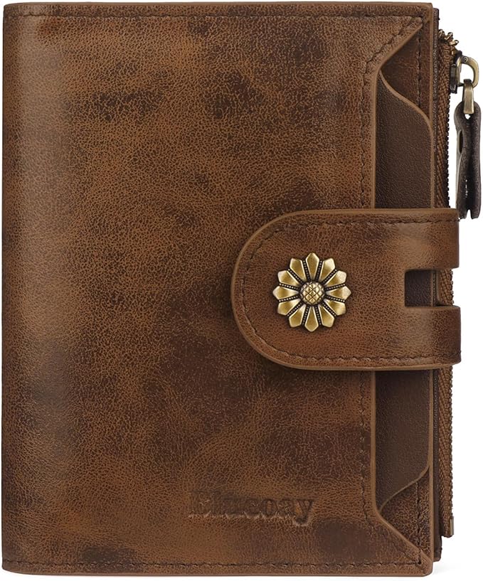 Wallet Women,RFID Blocking Womens Wallet,Leather Bifold Compact Small Wallet for Women Card Holder with Zip Coin Pocket(browncoffee)