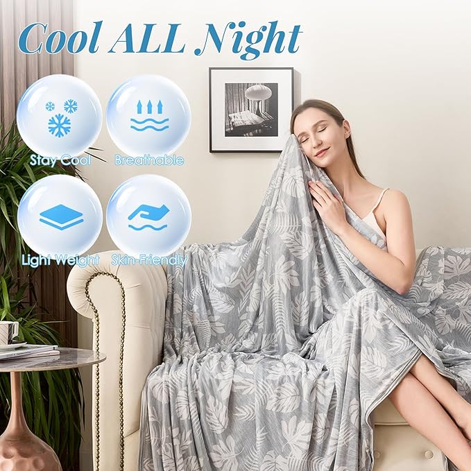 OIGAE Cooling Blanket for Hot Sleepers - Soft & Lightweight Summer Cold Blanket for Night Sweats | Perfect for Bed, Couch, Sofa (Gray, King 90" x 108", Tropical)