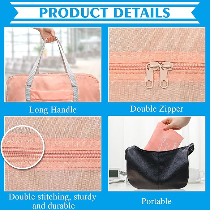 Foldable Travel Duffel Bag Tote Carry on Luggage Bag Spirit Airlines Personal item Sports Gym Bag Water Resistant Weekender Overnight Bags for Women and Men (Pink)
