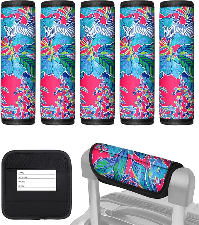 Slohif Luggage Handle Wrap 5Pcs Suitcase Identifier - Bag Strap Cover for Bogg Travel Accessories Easy Identification Bright Marker Sleeve Grips Comfort Neoprene Concealed Tag for Airport Leaf