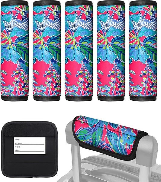 Slohif Luggage Handle Wrap 5Pcs Suitcase Identifier - Bag Strap Cover for Bogg Travel Accessories Easy Identification Bright Marker Sleeve Grips Comfort Neoprene Concealed Tag for Airport Leaf