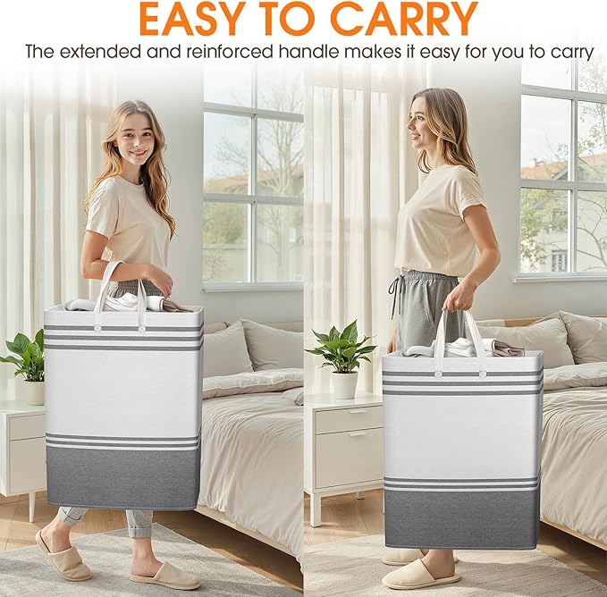 3 Pack Large Laundry Baskets, Laundry Hampers, Freestanding Waterproof Collapsible Clothes Bag with Extended & Reinforced Handles - Clothes Basket for Dorm, Bathroom, Home (125L)