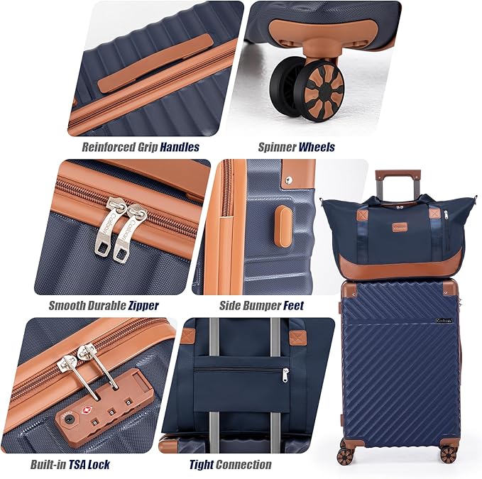 Luggage Sets 5 Piece with TSA Lock Spinner Wheels, Unisex Hard Case ABS Suitcase Set, Hardshell Lightweight Waterproof Travel Hardside Suitcases with Wheels for Women Men, Dark Green