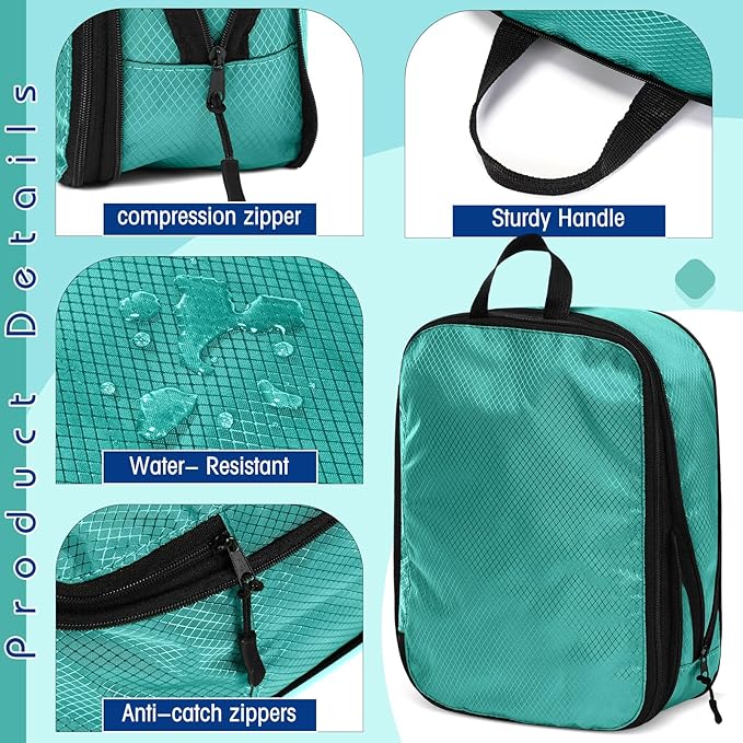 5 Pack Compression Packing Cubes for Travel Space Saving Cubes Luggage Organizer for Suitcase(Blue,M)