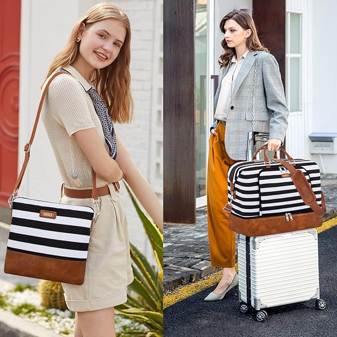 Travel Weekender Bag for Women, 21" Overnight Bag with Shoe Compartment 50L Large Travel Duffel Bag Carry On Tote for Weekend, Overnight, Business Trips, Water Resistant