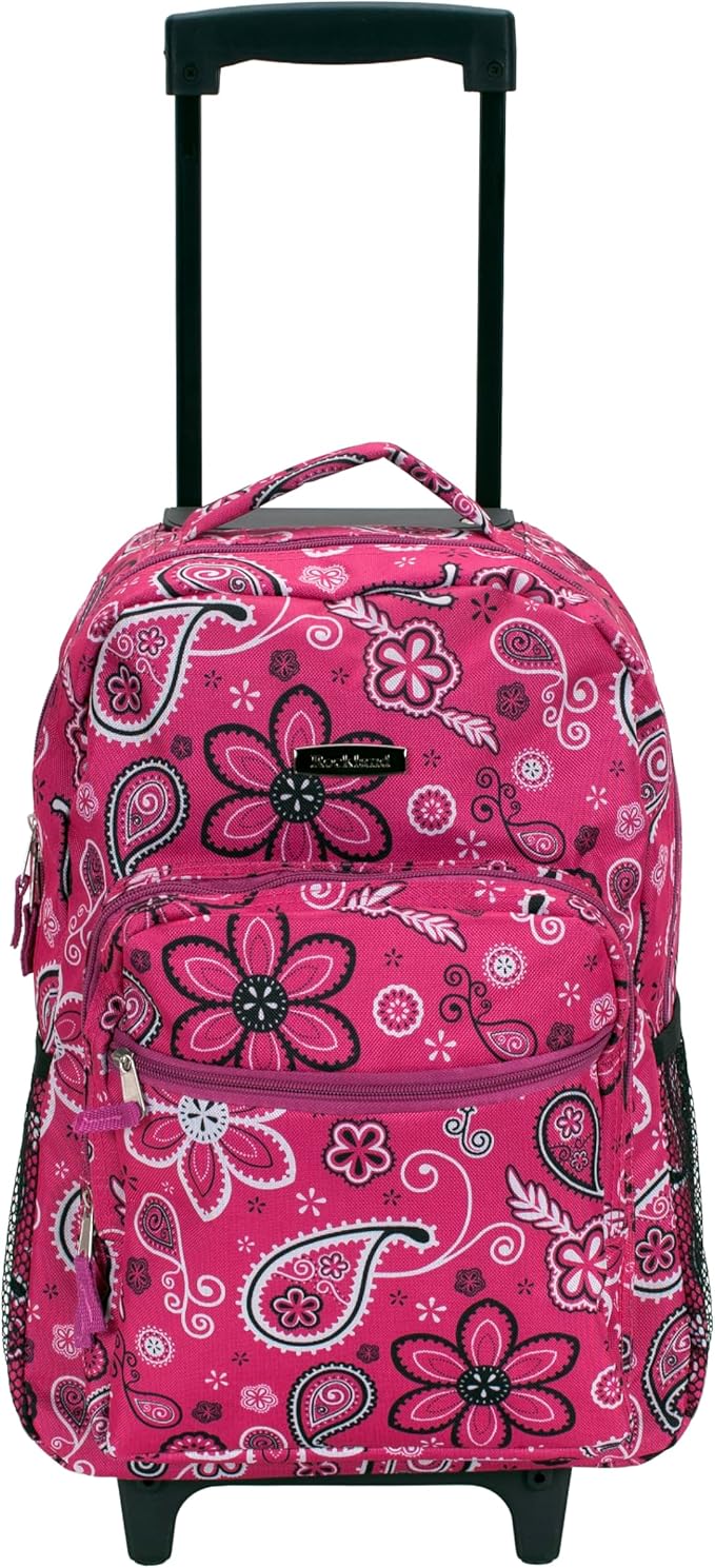 Rockland Double Handle Rolling Backpack, Bandana, 17"