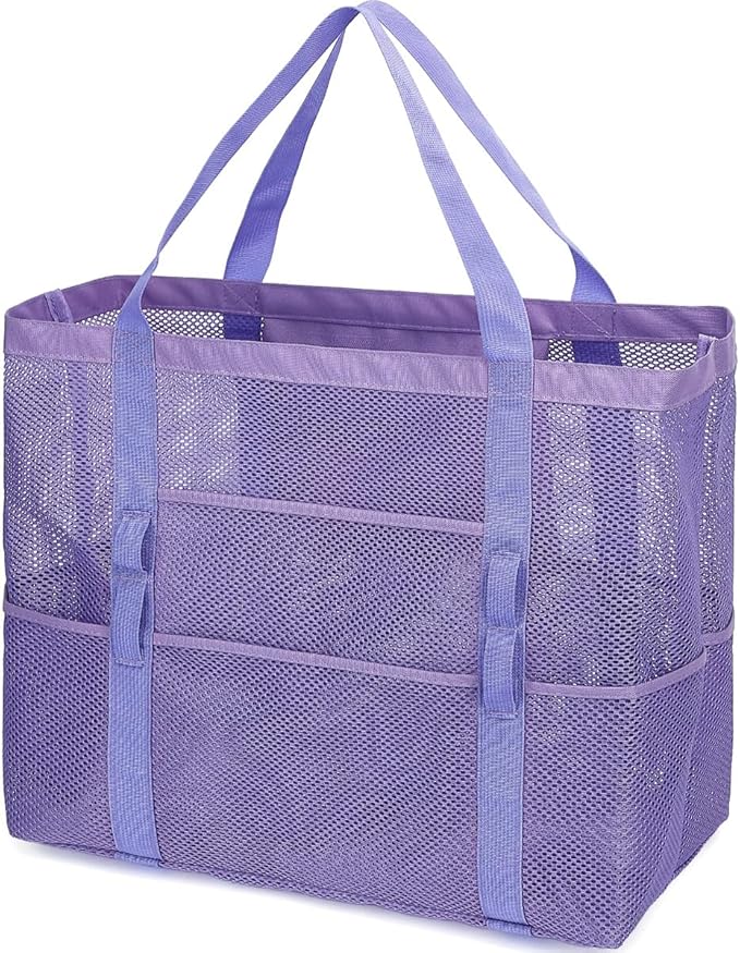 Fammart Mesh Beach Bag, Large Beach Tote with Zipper Pocket, Toys Pool Bag for Family Travel Vacation Cruise Essentials